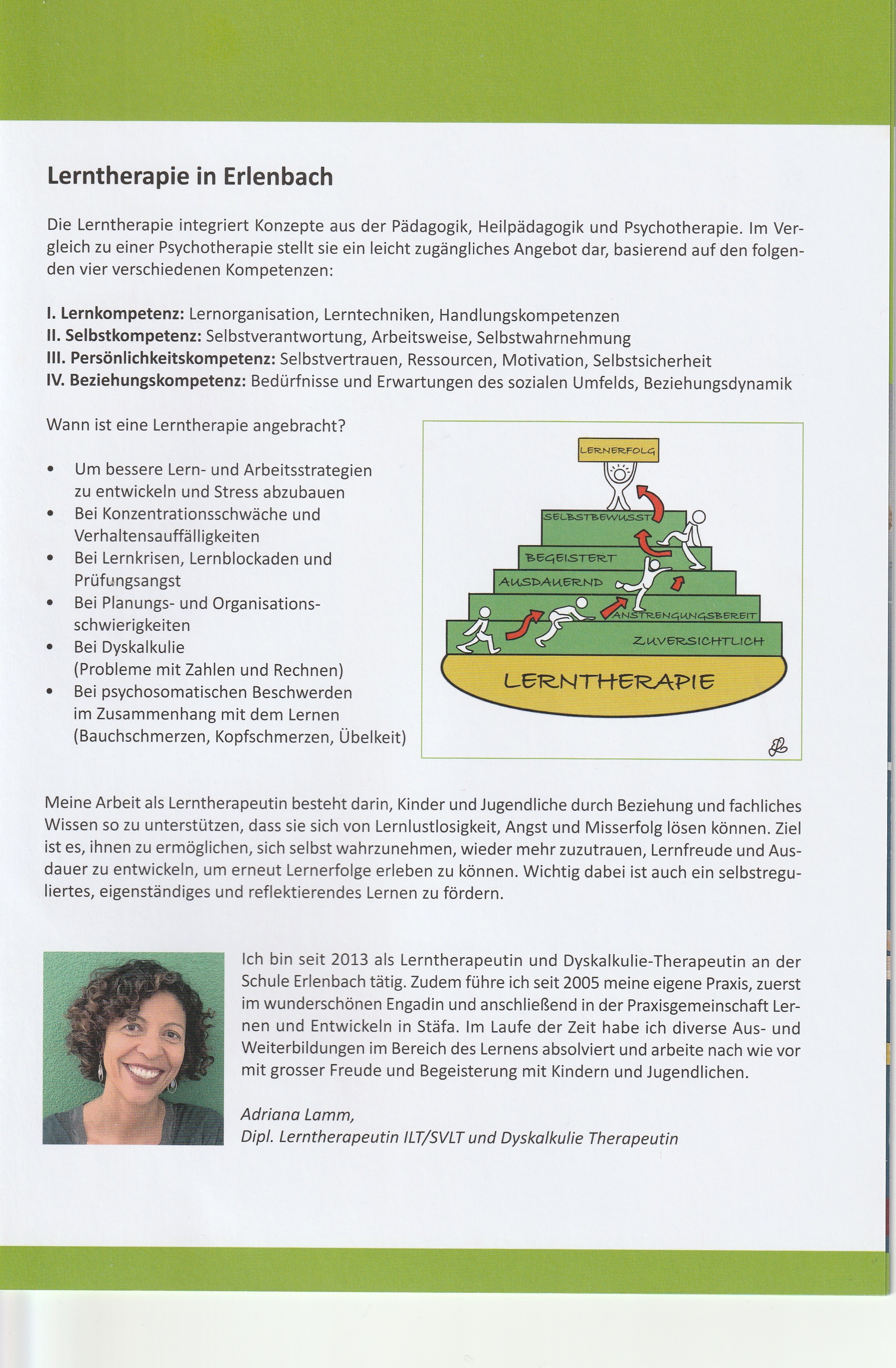 Bericht über die Lerntherapie im Schulweg der Schule Erlenbach, März 2024